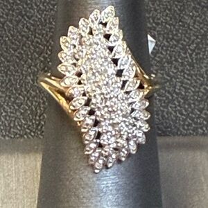 439504. 10k yg Diamond cluster ring signed THL and 10k